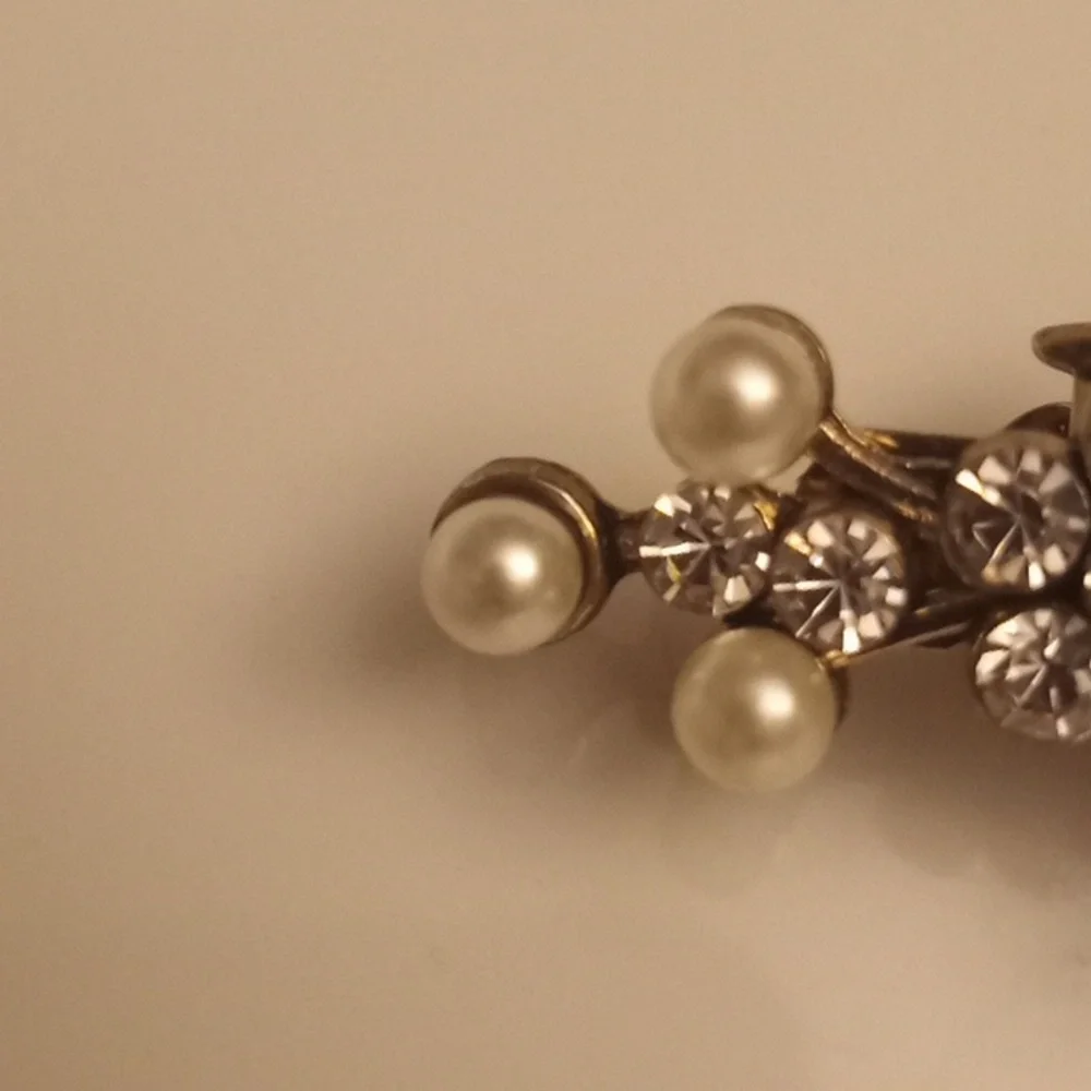 Vintage Bridal Reinstone Pearls Barrett Hair Wedding Prom Clip